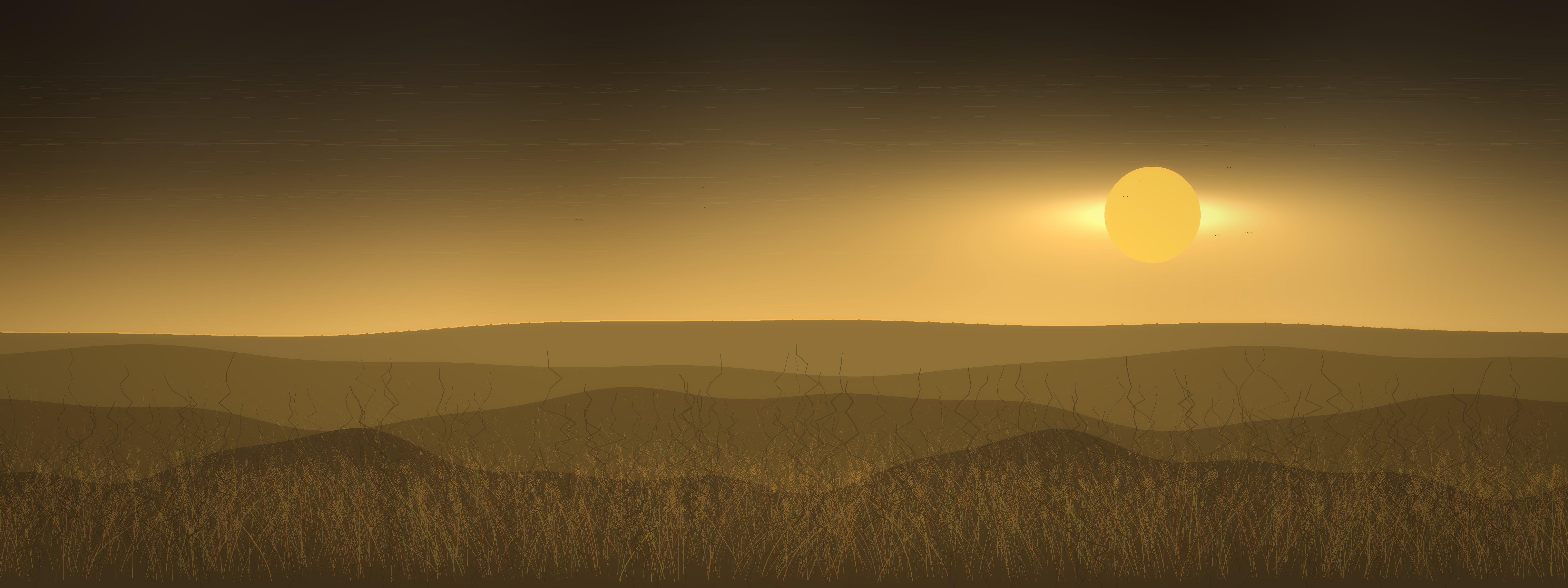 Gold prairie landscape generated as AI art